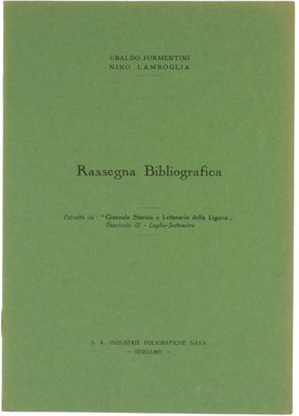 Rassegna Bibliografica - Ubaldo Formentini,Nino Lamboglia - copertina