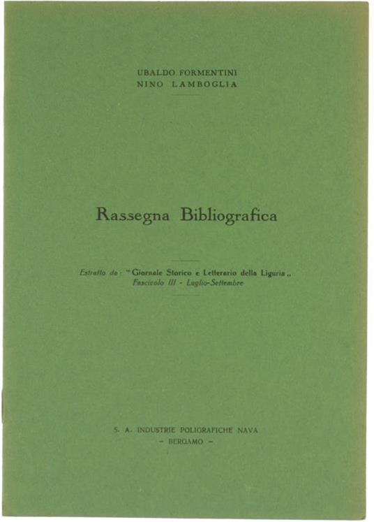 Rassegna Bibliografica - Ubaldo Formentini,Nino Lamboglia - copertina