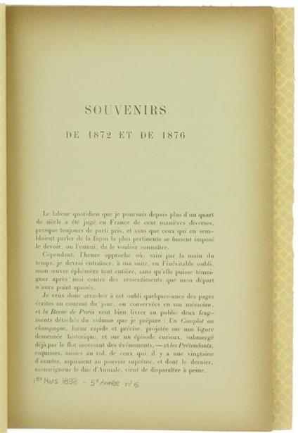 Souvenirs de 1872 et de 1876 - copertina