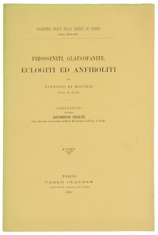 Pirosseniti, Glaucofanite, Eclogiti ed Anfiboliti dei Dintorni di Mocchie (Val di Susa) - Giuseppe Piolti - copertina