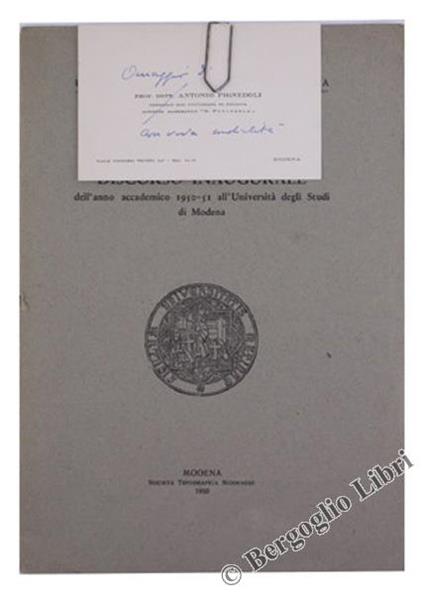 Discorso Inaugurale dell'Anno Accademico 1950-51 all'Università degli Studi di Modena - Antonio Pignedoli - copertina