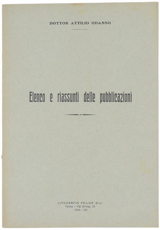 Elenco e Riassunti delle Pubblicazioni - Attilio Odasso - copertina