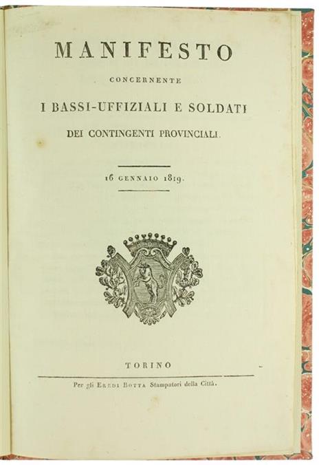 Manifesto Concernente i Bassi-Uffiziali e Soldati dei Contingenti Provinciali. 16 Gennaio 1819 - 2