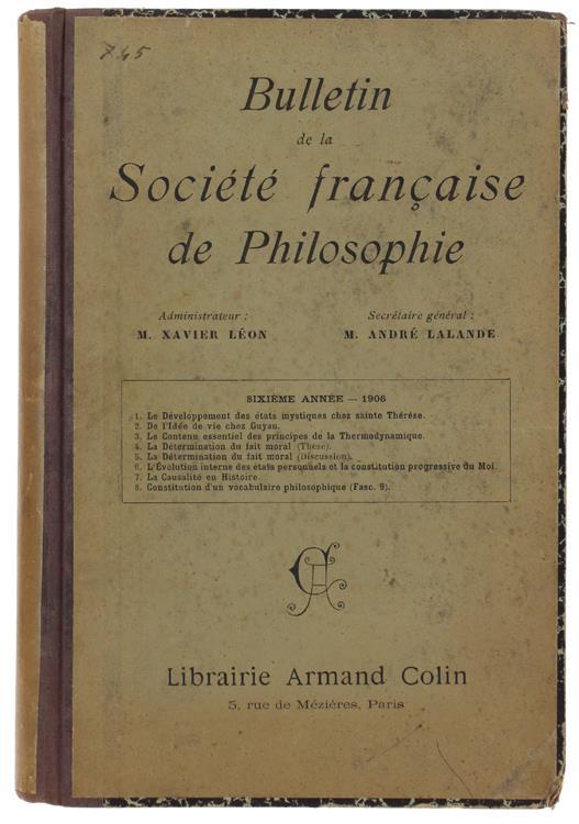 Bulletin De La Societe' De Philosophie. Sixième Année: 1906 - Xavier Léon - copertina