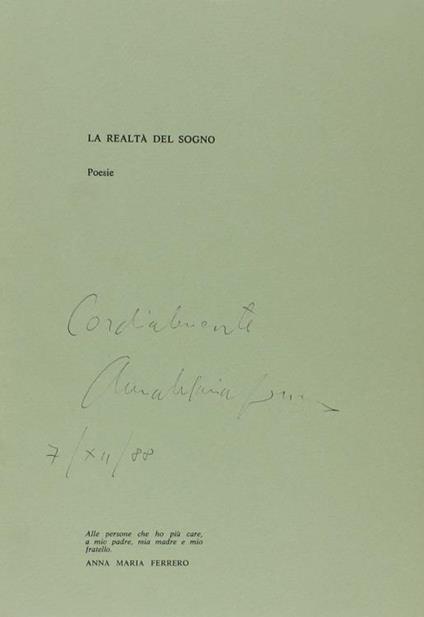 La Realtà Del Sogno. Poesie - Anna Maria Ferrero - copertina