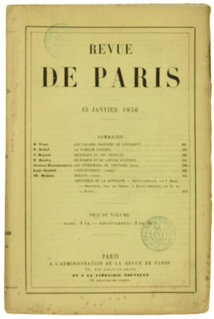 Revue De Paris. 4E Année. 15 Janvier 1856 (Edition Originale) - copertina