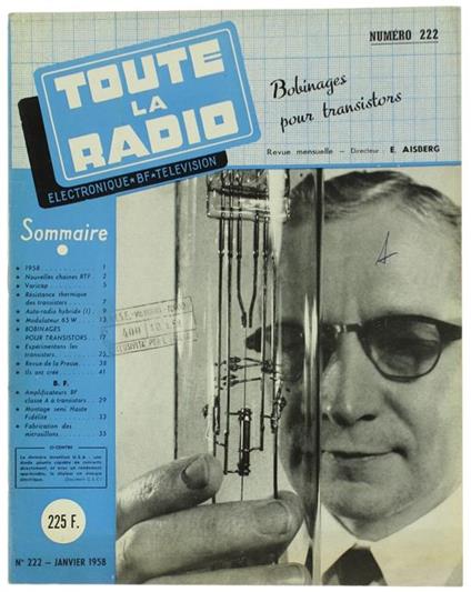 Toute La Radio. Electronique - Télévision. Revue Mensuelle De Tachnique Expliquée Et Appliquée. No. 222 - Janvier 1958 - copertina
