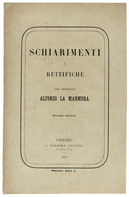 Schiarimenti e Rettifiche - Alfonso La Marmora - copertina