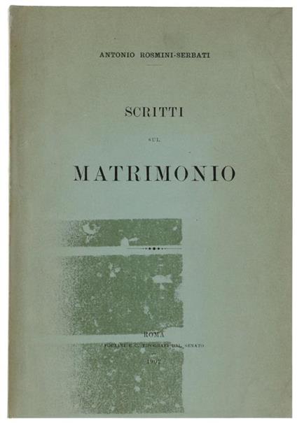 Scritti Sul Matrimonio - Antonio Rosmini-Serbati - copertina