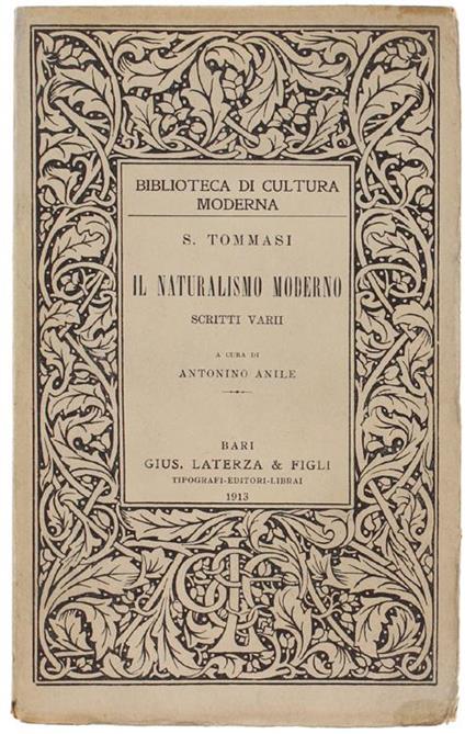 Il Naturalismo Moderno. Scritti Vari A Cura Di Antonino Anile - Salvatore Tommasi - copertina