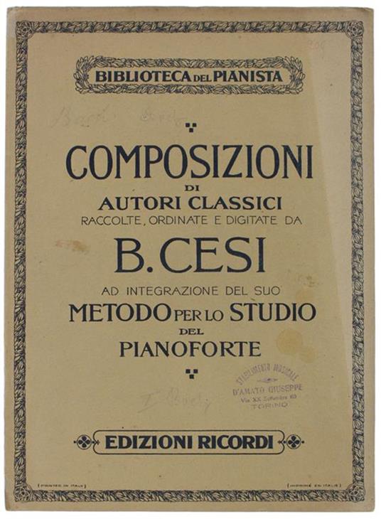 Metodo Per Lo Studio Del Pianoforte. Composizioni Di Gio. Seb. Bach. Libro I: Piccoli Preludi E Fughette - Beniamino Cesi - copertina