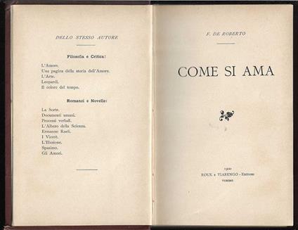 Come si ama - Federico De Roberto - copertina