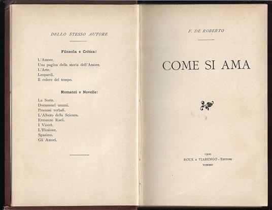 Come si ama - Federico De Roberto - copertina