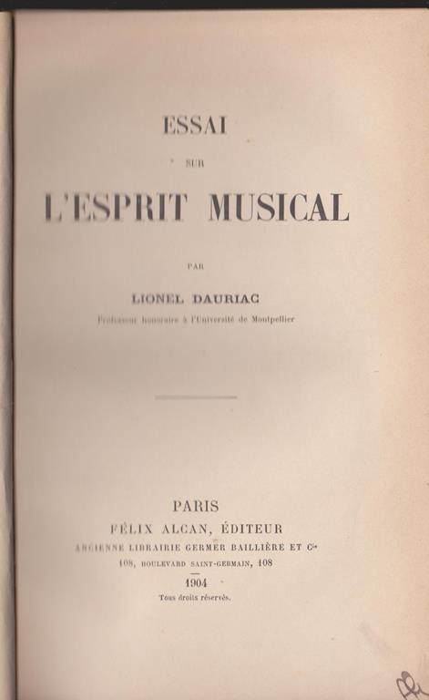 Essai sur l'esprit musical - Lionel Dauriac - copertina