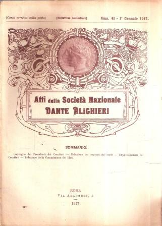 Atti Della Società Nazionale Dante Alighieri Annata Completa 1917 - copertina