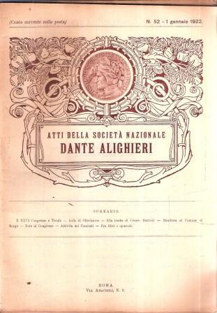 Atti Della Società Nazionale Dante Alighieri Annata Completa 1922 - copertina