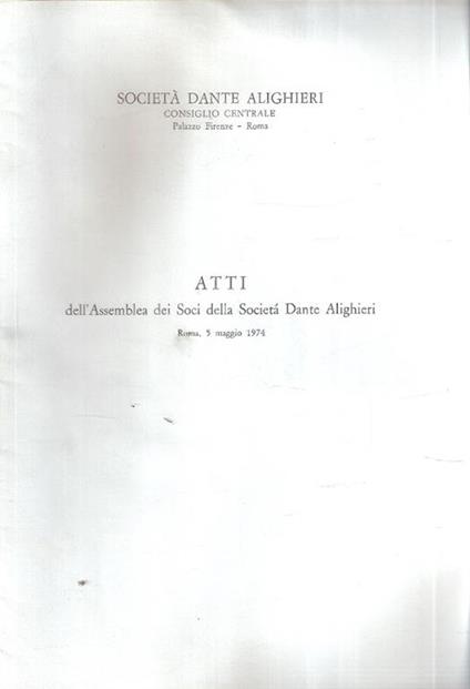 Atti Dell'assemblea Dei Soci 1974 - copertina