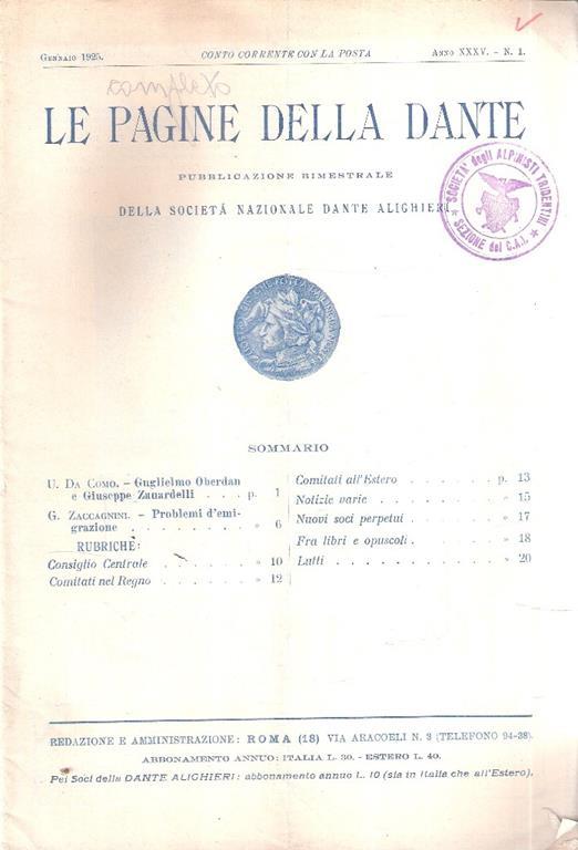 Le Pagine Della Dante Annata Completa 1925 - copertina