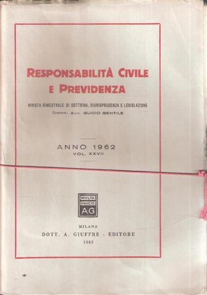 Responsabilità Civile E Previdenza Vol. Xxvii - copertina
