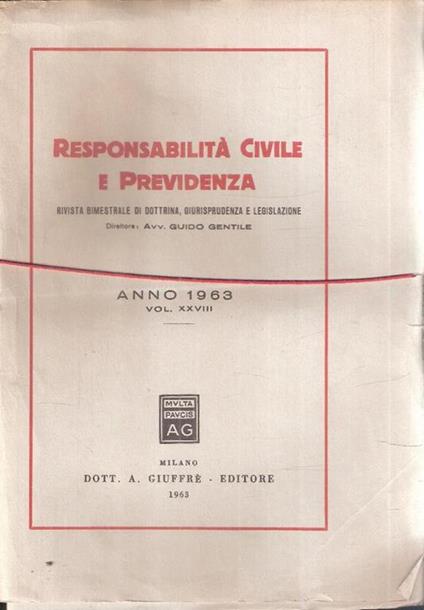 Responsabilità Civile E Previdenza Vol. Xxviii - copertina