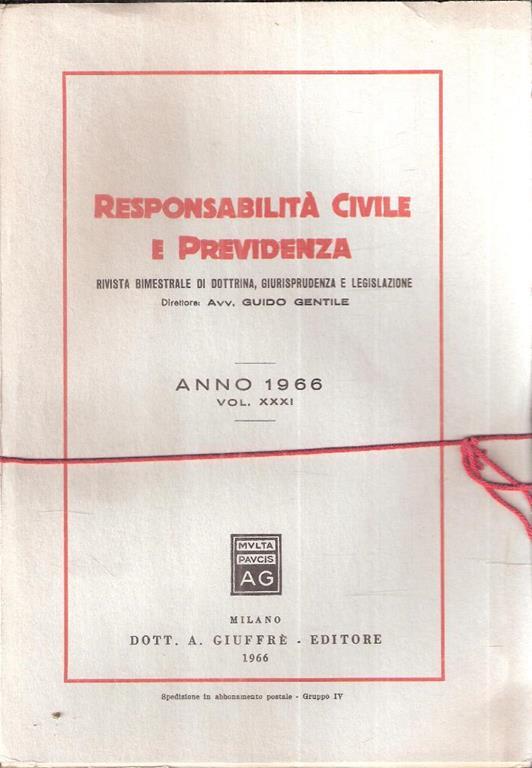 Responsabilità Civile E Previdenza Vol. Xxxi - copertina