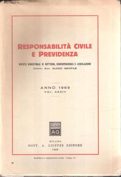 Responsabilità Civile E Previdenza Vol. Xxxiv - copertina