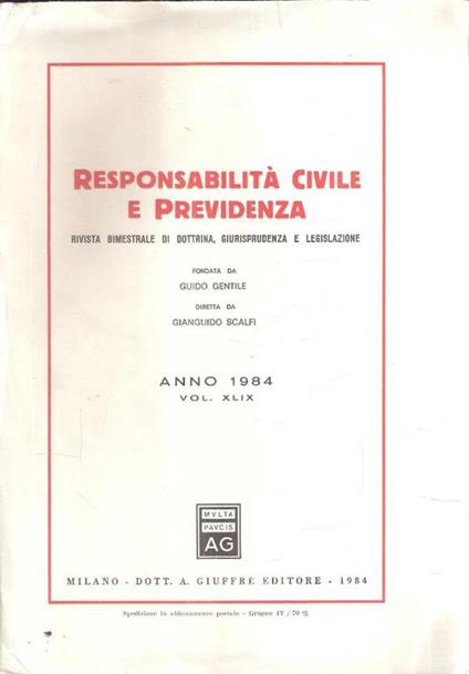 Responsabilitàcivilee Previdenza Vol. Xlix - copertina