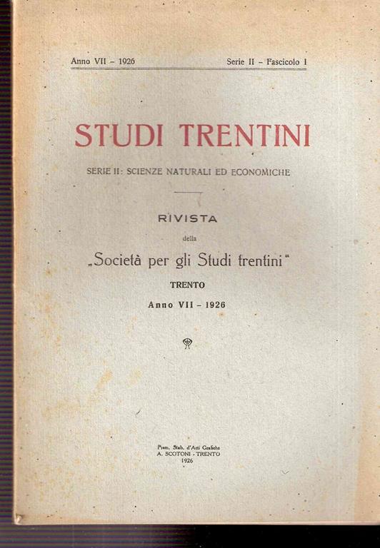 Studi Trentini - Rivista Trim. - Anno Vii - Serie Ii Fasc. I - copertina