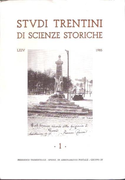 Studi Trentini Di Scienze Storiche 1 - Lxiv/85 - copertina