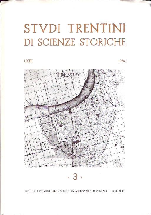 Studi Trentini Di Scienze Storiche 3 - Lxiii/84 - copertina