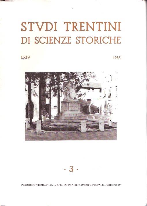 Studi Trentini Di Scienze Storiche 3. Lxiv/85 - copertina