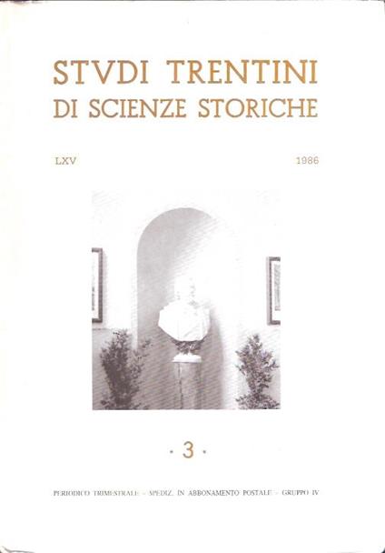 Studi Trentini Di Scienze Storiche 3. Lxv/86 - copertina