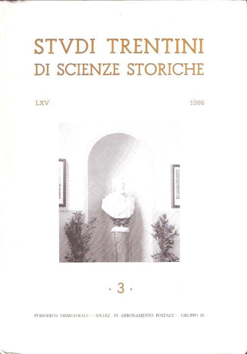 Studi Trentini Di Scienze Storiche 3. Lxv/86 - copertina