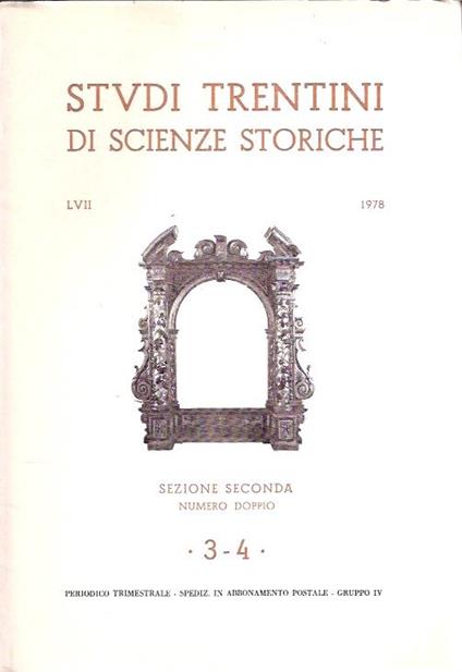 Studi Trentini Di Scienze Storiche 3-4/78 Numero Doppio Sezione Seconda - copertina
