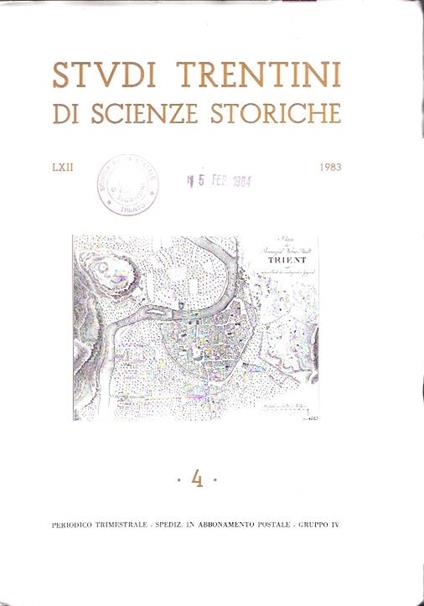 Studi Trentini Di Scienze Storiche 4. Lxii/83 - copertina
