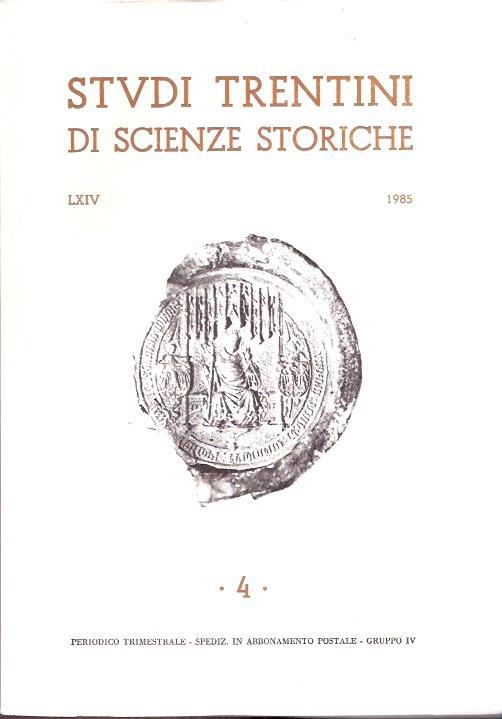 Studi Trentini Di Scienze Storiche 4/85 - copertina