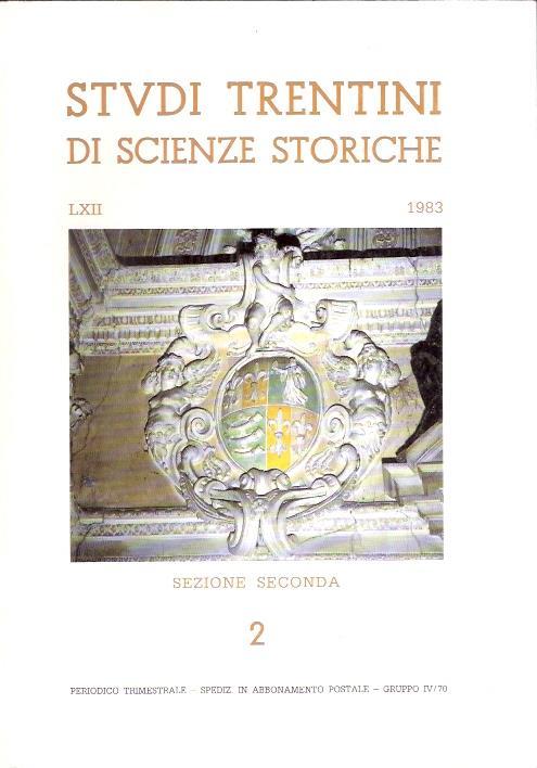 Studi Trentini Di Scienze Storiche Sezione Seconda 2. Lxii/83 - copertina
