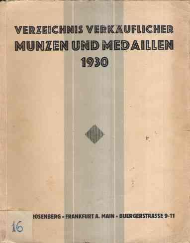 Verzeichnis Verkauflicher Munzen Und Medaillen 1930 - copertina