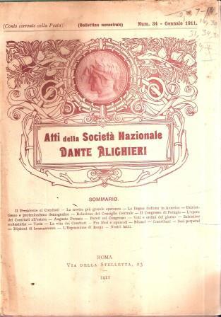 Atti della Società Nazionale Dante Alighieri Annata Completa 1911 - copertina