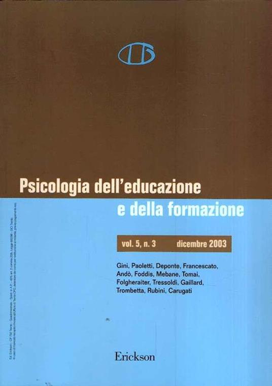 Psicologia Dell'Educazione E Della Formazione Vol. 5 N. 3 - copertina