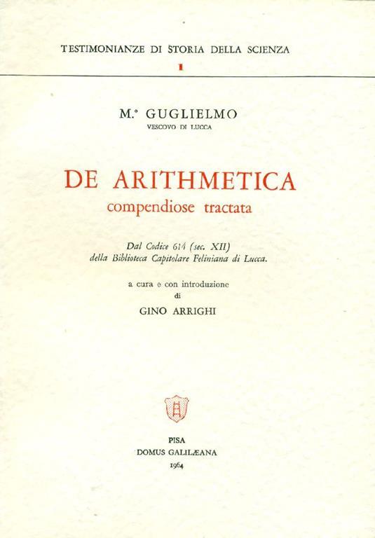 De arithmetica compendiose tractata - Guglielmo - copertina