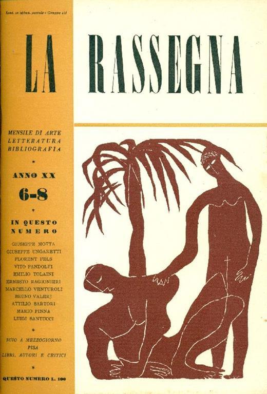 La Rassegna. Giugno-Agosto 1951, Anno XX, N. 6-8 - copertina