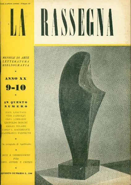 La Rassegna. Settembre-Ottobre 1951, Anno XX, N. 9-10 - copertina