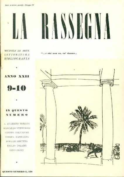 La Rassegna. Settembre-Ottobre 1953, Anno XXII, N. 9-10 - copertina