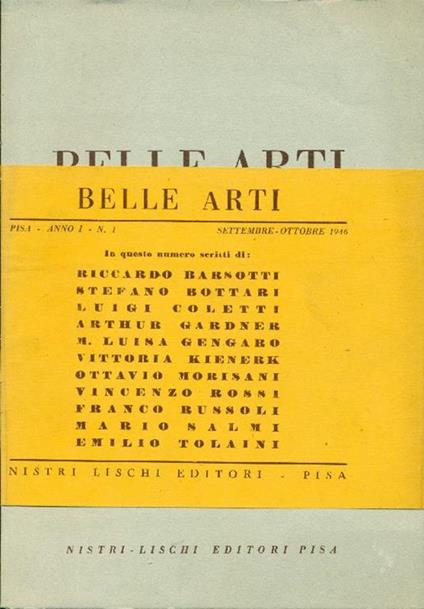 Belle Arti. Anno I, N.1, settembre-ottobre 1946 - copertina