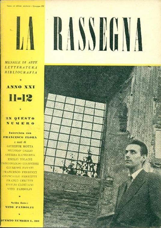 La Rassegna. Novembre-Dicembre 1952, Anno XXI, N. 11-12 - copertina