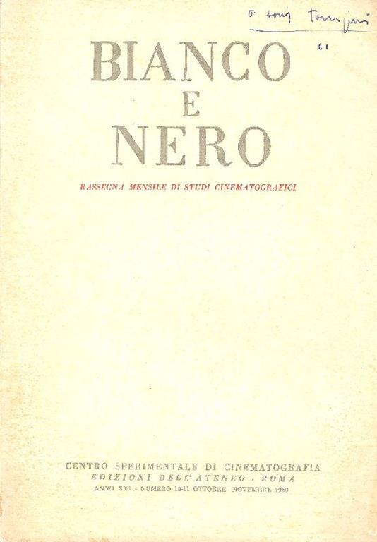 Bianco e Nero. Anno XXI, Numero 10-11, Ottobre-Novembre 1960 - copertina