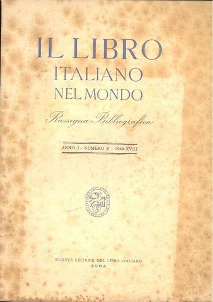 Il Libro italiano nel mondo. Marzo 1940, Anno I, N. 3 - copertina