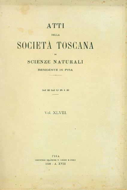 Atti della Società Toscana di Scienze Naturali residente in Pisa. Memorie. Vol. XLVIII - copertina