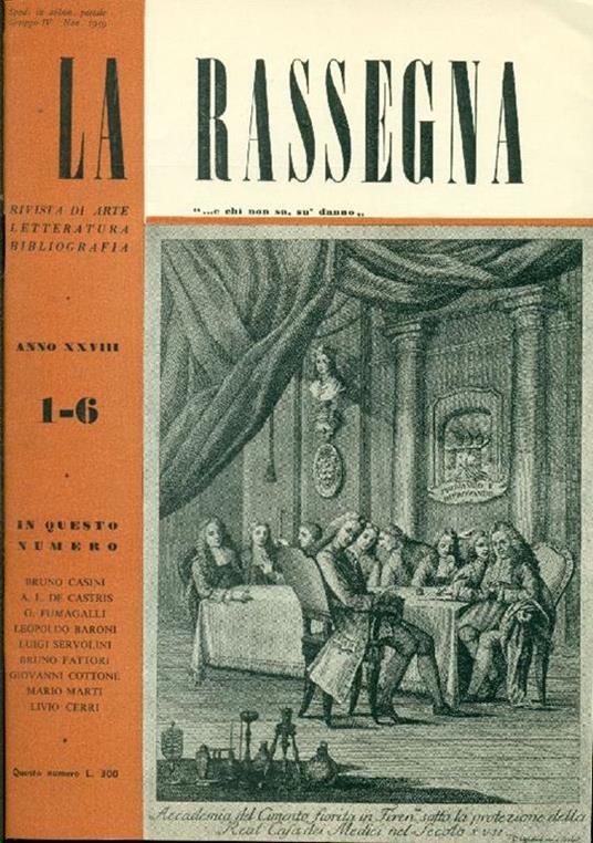 La Rassegna. Gennaio-Giugno1959, Anno XXVIII, N. 1-6 - copertina
